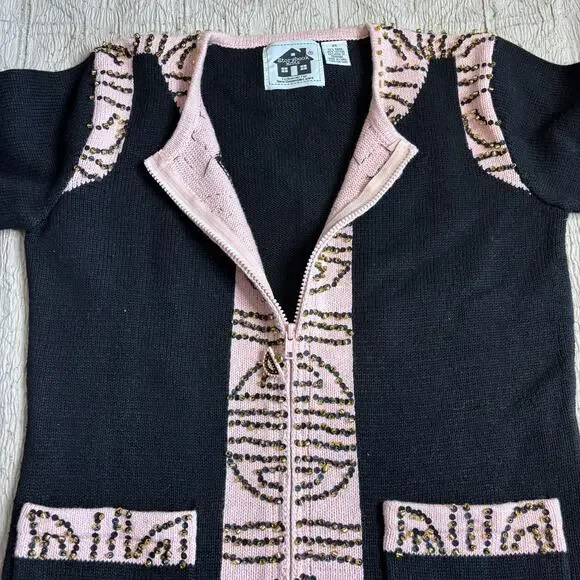 Storybook Knits Vintage Beaded Art Cardigan Jacket XS Cottagecore Boho Artwear - Picture 14 of 15